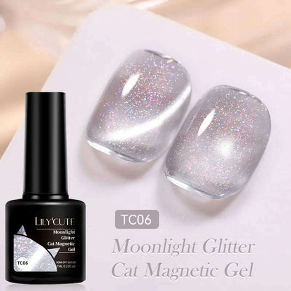 LILYCUTE 7ML Sparkling Glitter Rainbow Cat Magnetic Gel Nail Polish 9D Colorful  Semi Permanent Soak Off Nail Art UV Gel Varnish