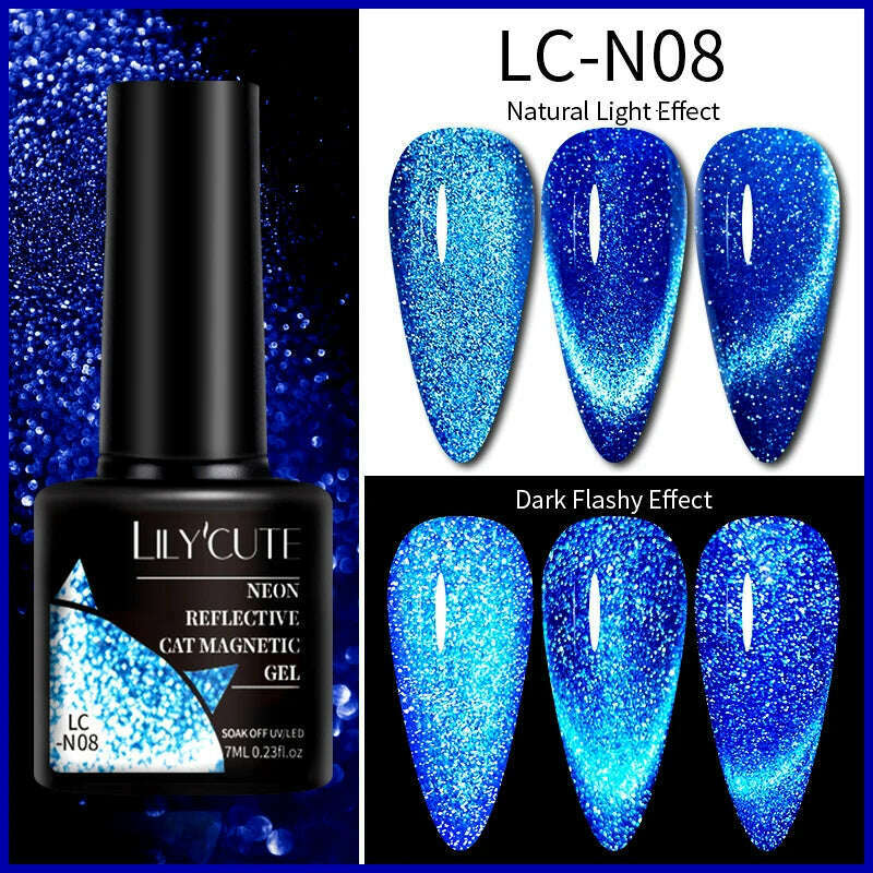LILYCUTE 7ML Sparkling Glitter Rainbow Cat Magnetic Gel Nail Polish 9D Colorful  Semi Permanent Soak Off Nail Art UV Gel Varnish