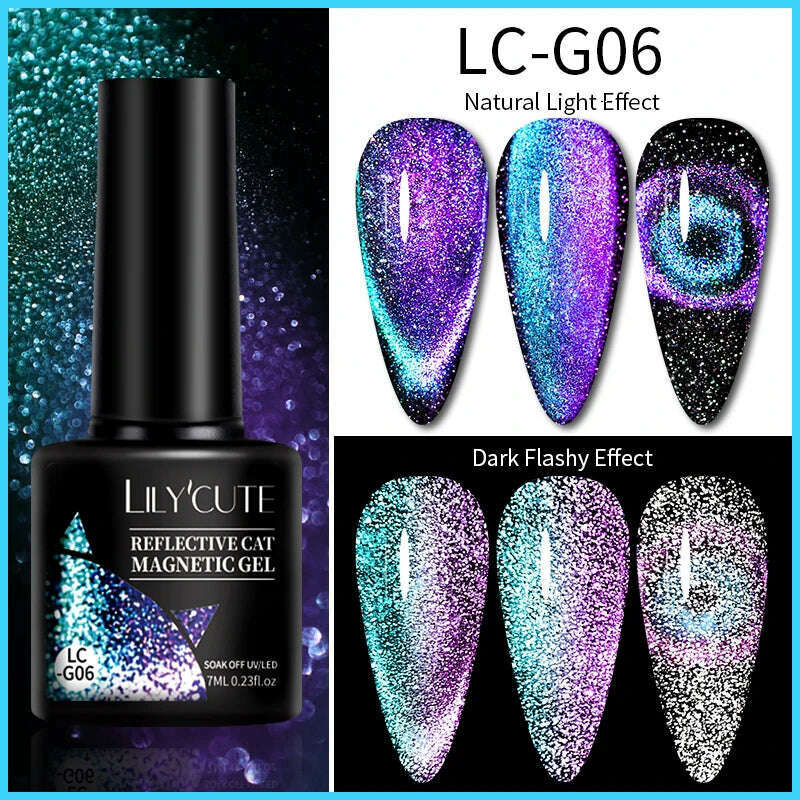 LILYCUTE 7ML Sparkling Glitter Rainbow Cat Magnetic Gel Nail Polish 9D Colorful  Semi Permanent Soak Off Nail Art UV Gel Varnish