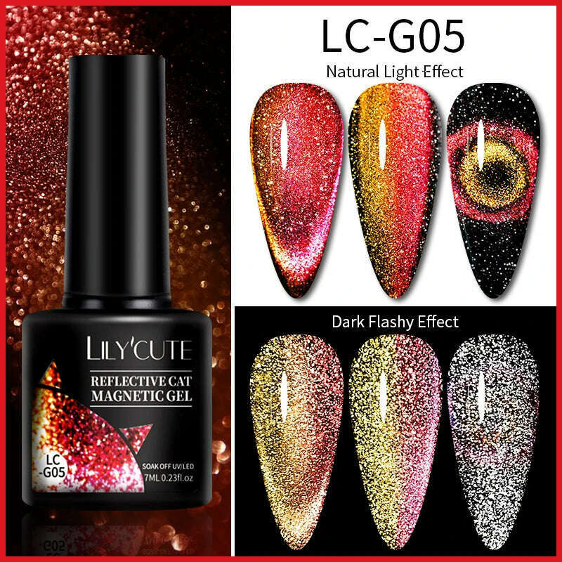 LILYCUTE 7ML Sparkling Glitter Rainbow Cat Magnetic Gel Nail Polish 9D Colorful  Semi Permanent Soak Off Nail Art UV Gel Varnish