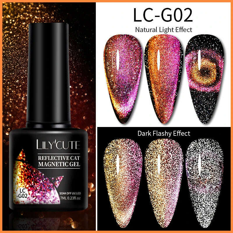 LILYCUTE 7ML Sparkling Glitter Rainbow Cat Magnetic Gel Nail Polish 9D Colorful  Semi Permanent Soak Off Nail Art UV Gel Varnish