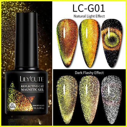 LILYCUTE 7ML Sparkling Glitter Rainbow Cat Magnetic Gel Nail Polish 9D Colorful  Semi Permanent Soak Off Nail Art UV Gel Varnish