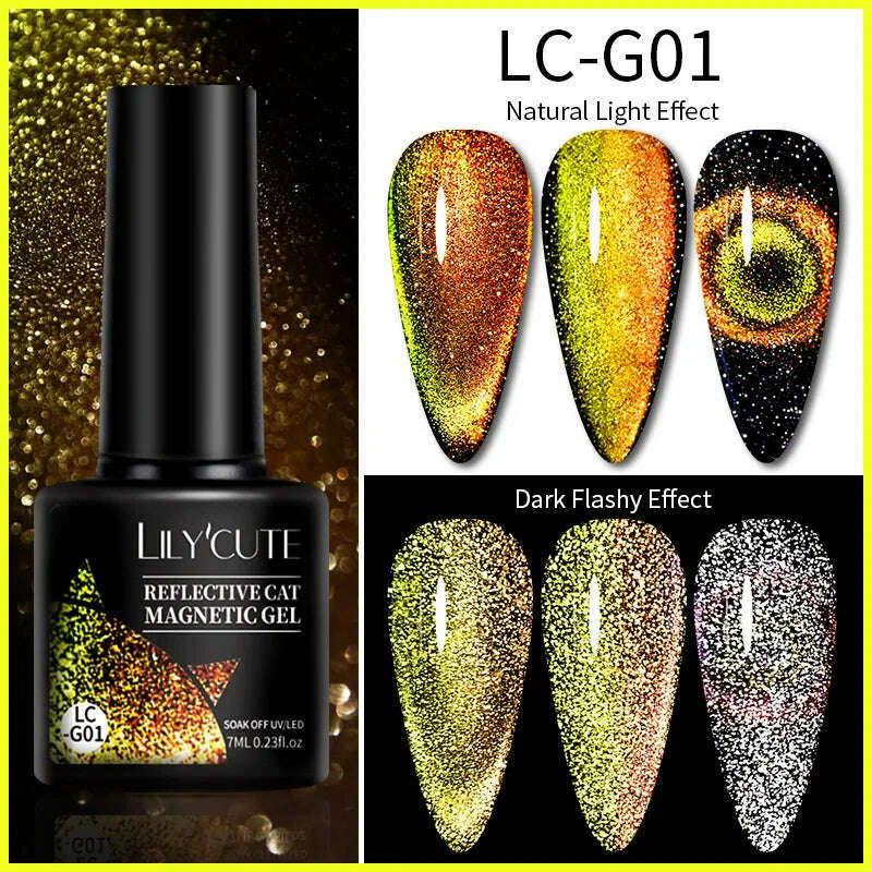 LILYCUTE 7ML Sparkling Glitter Rainbow Cat Magnetic Gel Nail Polish 9D Colorful  Semi Permanent Soak Off Nail Art UV Gel Varnish