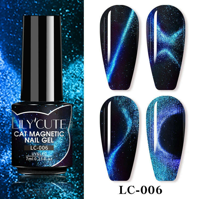 LILYCUTE 7ML Sparkling Glitter Rainbow Cat Magnetic Gel Nail Polish 9D Colorful  Semi Permanent Soak Off Nail Art UV Gel Varnish