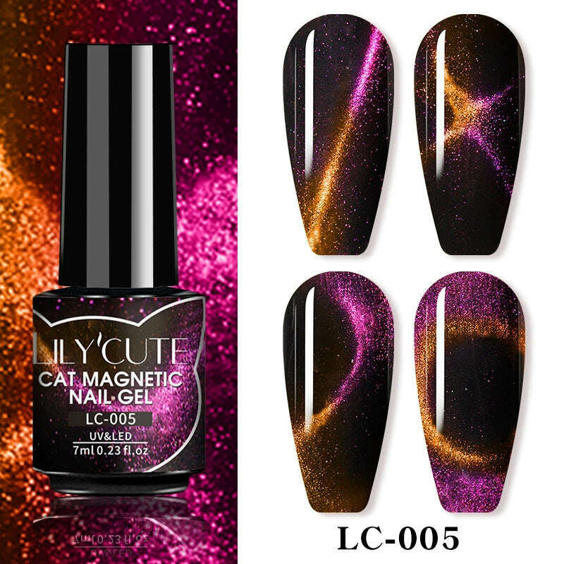 LILYCUTE 7ML Sparkling Glitter Rainbow Cat Magnetic Gel Nail Polish 9D Colorful  Semi Permanent Soak Off Nail Art UV Gel Varnish