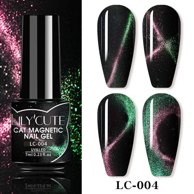 LILYCUTE 7ML Sparkling Glitter Rainbow Cat Magnetic Gel Nail Polish 9D Colorful  Semi Permanent Soak Off Nail Art UV Gel Varnish