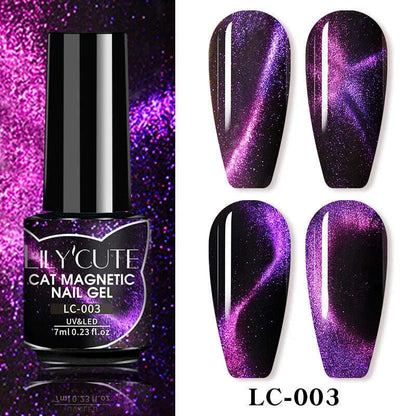 LILYCUTE 7ML Sparkling Glitter Rainbow Cat Magnetic Gel Nail Polish 9D Colorful  Semi Permanent Soak Off Nail Art UV Gel Varnish
