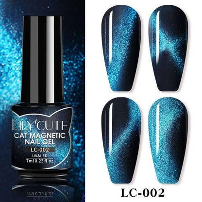 LILYCUTE 7ML Sparkling Glitter Rainbow Cat Magnetic Gel Nail Polish 9D Colorful  Semi Permanent Soak Off Nail Art UV Gel Varnish