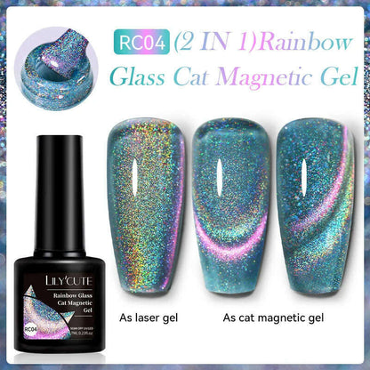 LILYCUTE 7ML Sparkling Glitter Rainbow Cat Magnetic Gel Nail Polish 9D Colorful  Semi Permanent Soak Off Nail Art UV Gel Varnish