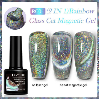 LILYCUTE 7ML Sparkling Glitter Rainbow Cat Magnetic Gel Nail Polish 9D Colorful  Semi Permanent Soak Off Nail Art UV Gel Varnish