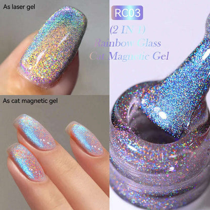 LILYCUTE 7ML Sparkling Glitter Rainbow Cat Magnetic Gel Nail Polish 9D Colorful  Semi Permanent Soak Off Nail Art UV Gel Varnish