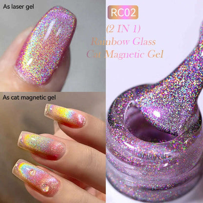 LILYCUTE 7ML Sparkling Glitter Rainbow Cat Magnetic Gel Nail Polish 9D Colorful  Semi Permanent Soak Off Nail Art UV Gel Varnish