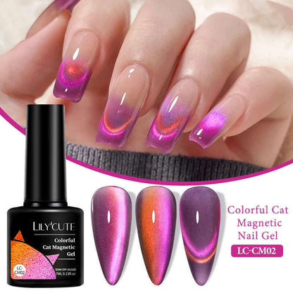 LILYCUTE 7ML Sparkling Glitter Rainbow Cat Magnetic Gel Nail Polish 9D Colorful  Semi Permanent Soak Off Nail Art UV Gel Varnish