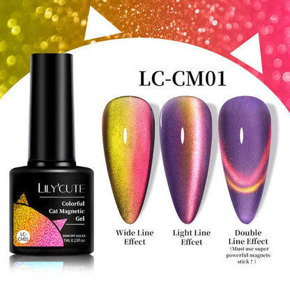 LILYCUTE 7ML Sparkling Glitter Rainbow Cat Magnetic Gel Nail Polish 9D Colorful  Semi Permanent Soak Off Nail Art UV Gel Varnish