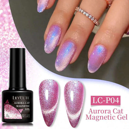 LILYCUTE 7ML Sparkling Glitter Rainbow Cat Magnetic Gel Nail Polish 9D Colorful  Semi Permanent Soak Off Nail Art UV Gel Varnish