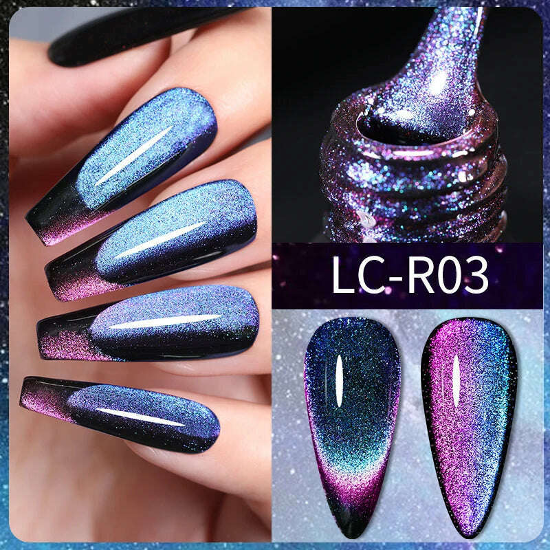 LILYCUTE 7ML Sparkling Glitter Rainbow Cat Magnetic Gel Nail Polish 9D Colorful  Semi Permanent Soak Off Nail Art UV Gel Varnish