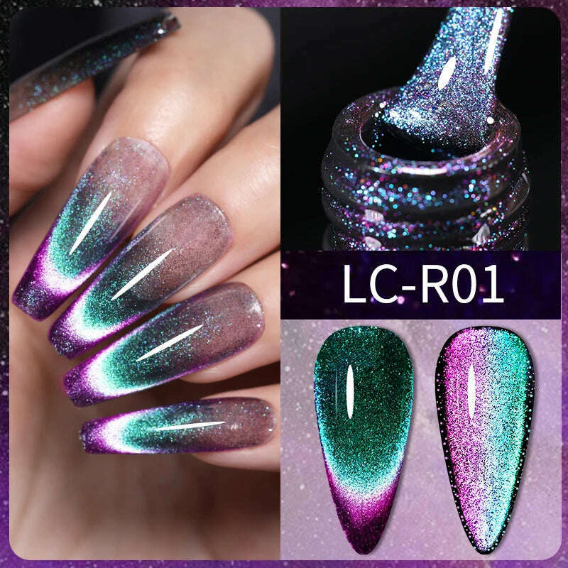 LILYCUTE 7ML Sparkling Glitter Rainbow Cat Magnetic Gel Nail Polish 9D Colorful  Semi Permanent Soak Off Nail Art UV Gel Varnish