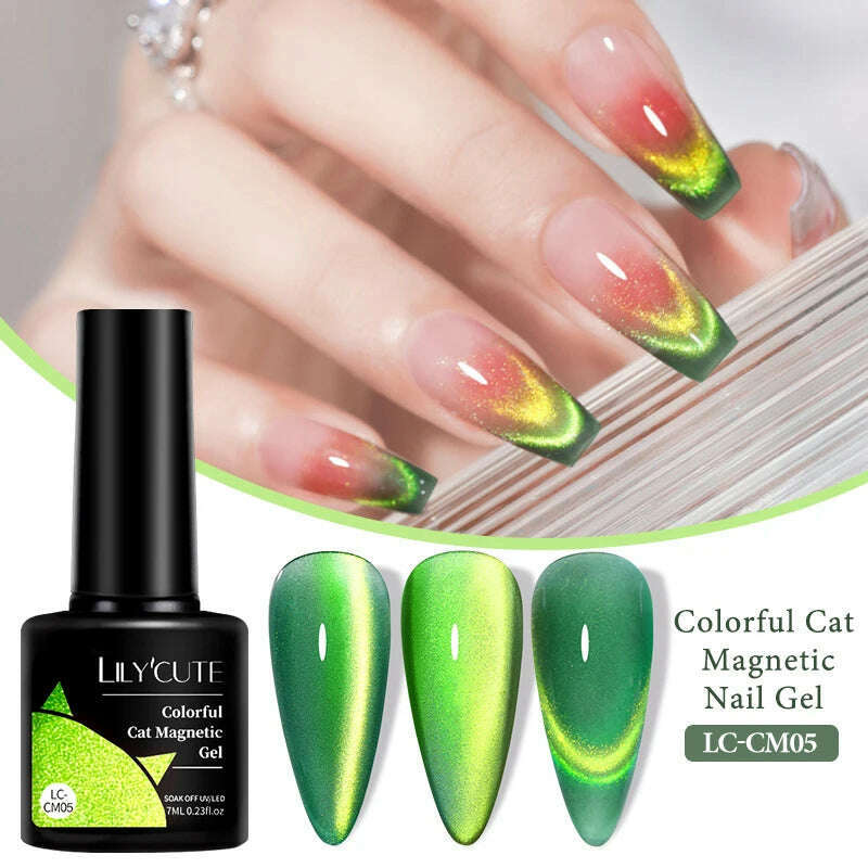 LILYCUTE 7ML Sparkling Glitter Rainbow Cat Magnetic Gel Nail Polish 9D Colorful  Semi Permanent Soak Off Nail Art UV Gel Varnish