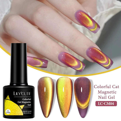 LILYCUTE 7ML Sparkling Glitter Rainbow Cat Magnetic Gel Nail Polish 9D Colorful  Semi Permanent Soak Off Nail Art UV Gel Varnish