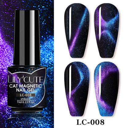 LILYCUTE 7ML Sparkling Glitter Rainbow Cat Magnetic Gel Nail Polish 9D Colorful  Semi Permanent Soak Off Nail Art UV Gel Varnish