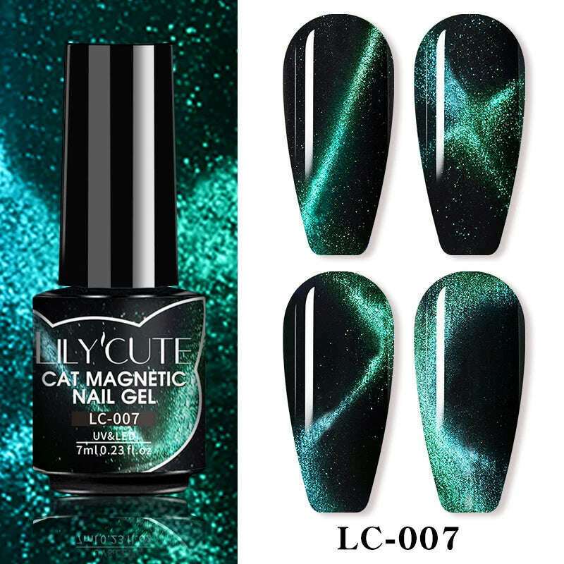 LILYCUTE 7ML Sparkling Glitter Rainbow Cat Magnetic Gel Nail Polish 9D Colorful  Semi Permanent Soak Off Nail Art UV Gel Varnish