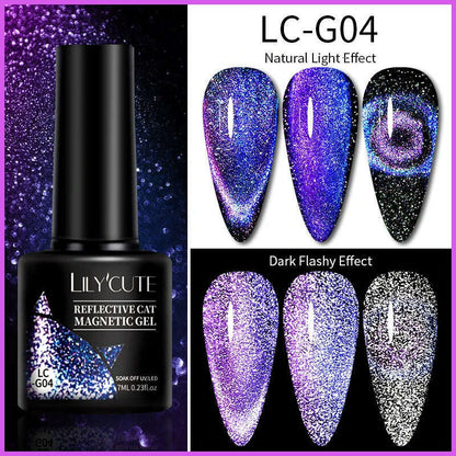 LILYCUTE 7ML Sparkling Glitter Rainbow Cat Magnetic Gel Nail Polish 9D Colorful  Semi Permanent Soak Off Nail Art UV Gel Varnish