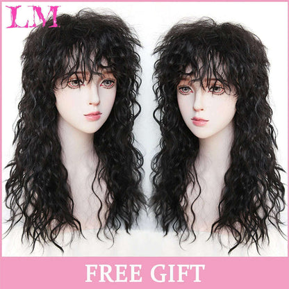 LM Long Natural Wavy Platinum Blonde Pink Wigs with Bangs Cosplay Party Lolita Synthetic Wigs for Women Heat Resistant Fiber