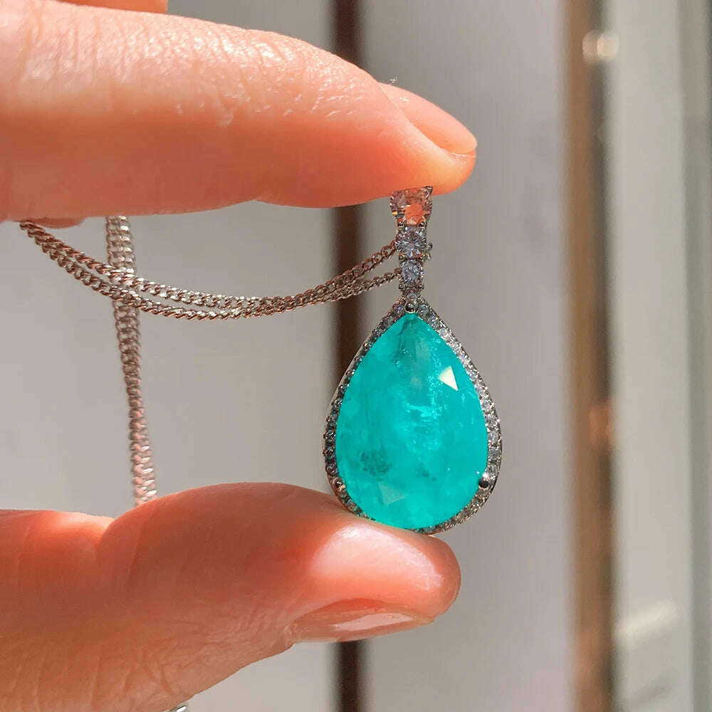 Luomansi Luxury 925 Sterling Silver Paraiba Tourmaline Gemstone Earrings/Pendant/Necklace/Ring Wedding Jewelry Sets Wholesale