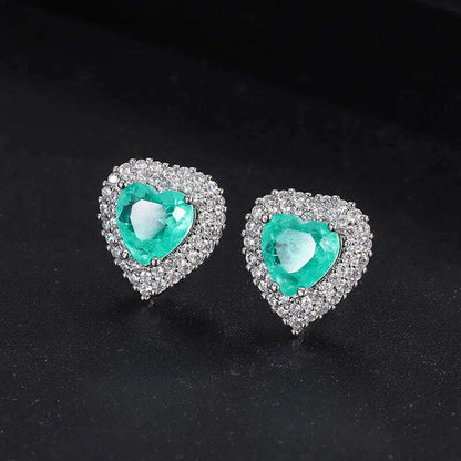 Luxury 925 Sterling Silver Paraiba Heart Necklace Earrings Ring for Women Girl Wedding Dinner Party Jewelry Set Anniversary Gift