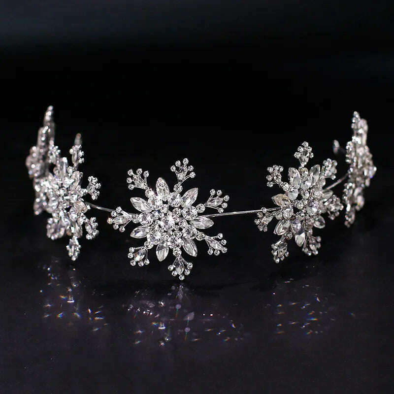 Luxury Crystal Snowflake Hairband Floral Bridal Tiaras Baroque Crown Rhinestone Pageant Diadem Headband Wedding Hair Accessories