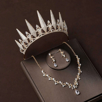 Luxury Silver Color Crystal Water Drop Bridal Jewelry Sets Rhinestone Tiaras Crown Necklace Earrings Wedding Dubai Jewelry Set
