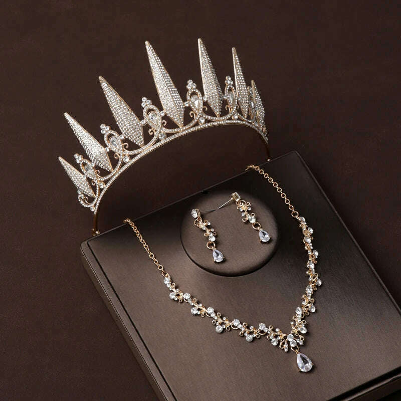 Luxury Silver Color Crystal Water Drop Bridal Jewelry Sets Rhinestone Tiaras Crown Necklace Earrings Wedding Dubai Jewelry Set