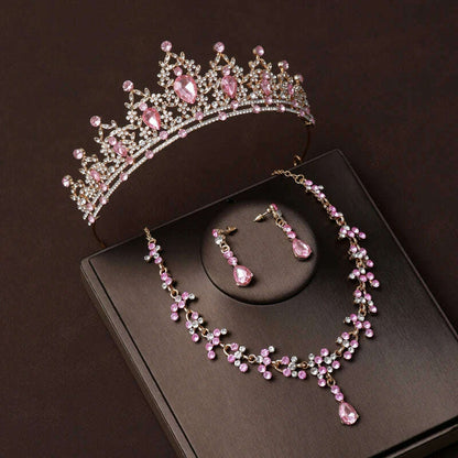 Luxury Silver Color Crystal Water Drop Bridal Jewelry Sets Rhinestone Tiaras Crown Necklace Earrings Wedding Dubai Jewelry Set