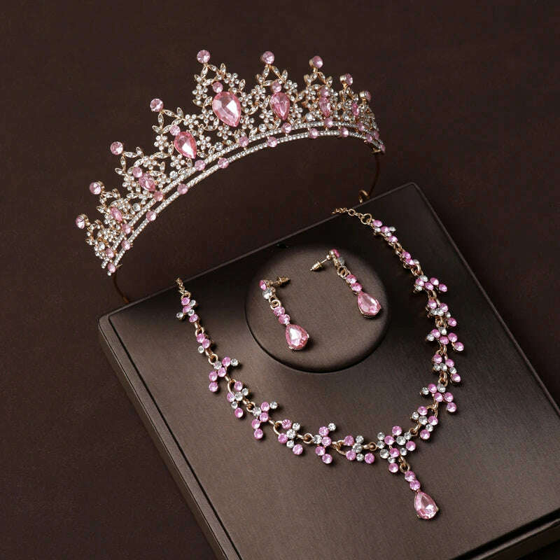 Luxury Silver Color Crystal Water Drop Bridal Jewelry Sets Rhinestone Tiaras Crown Necklace Earrings Wedding Dubai Jewelry Set