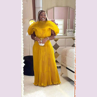 Miyake Folds 2024 Autumn New Plus-size Dress Hand-made Dolds Elegant Chested Evening Dress