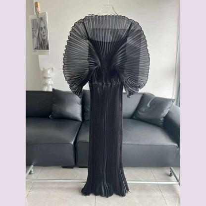 Miyake Folds 2024 Autumn New Plus-size Dress Hand-made Dolds Elegant Chested Evening Dress