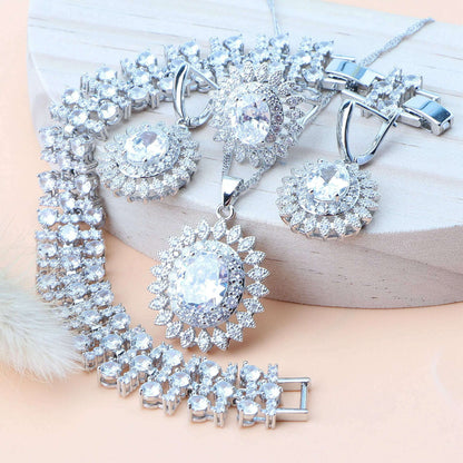 Natural Bridal Jewelry Sets Silver 925 Jewelry Ring Pendant Necklace Earrings Bracelets Wedding Blue Cubic Zircon Set For Women