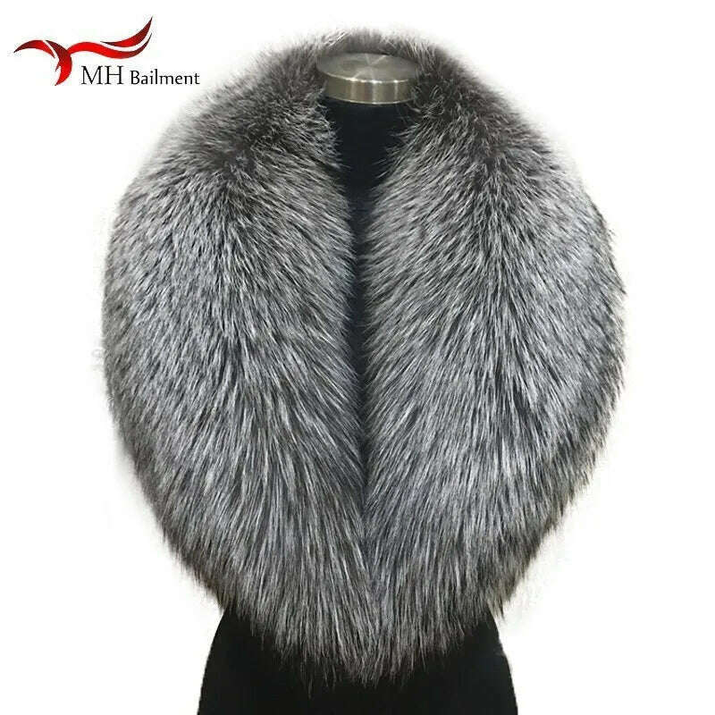 Natural Color Raccoon Fox Real Fur Collar Scarf Genuine Big Size Scarves Warp Shawl Neck Warmer Stole Muffler with Clip Loops #6