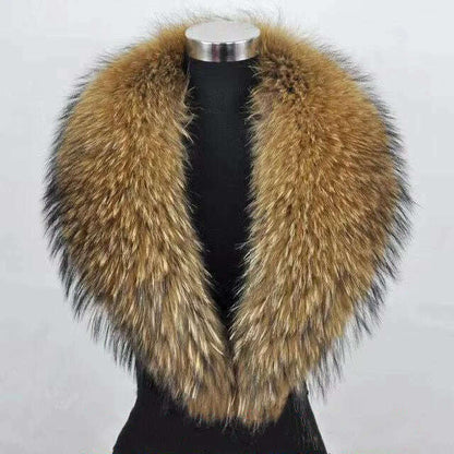 Natural Color Raccoon Fox Real Fur Collar Scarf Genuine Big Size Scarves Warp Shawl Neck Warmer Stole Muffler with Clip Loops #6