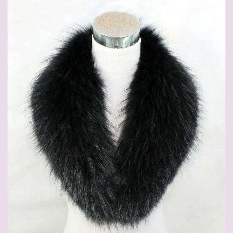 Natural Color Raccoon Fox Real Fur Collar Scarf Genuine Big Size Scarves Warp Shawl Neck Warmer Stole Muffler with Clip Loops #6