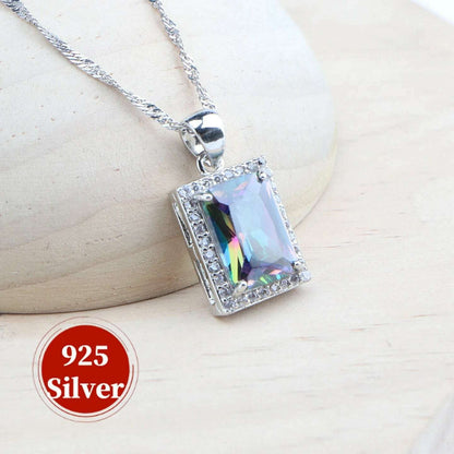Natural Magic Rainbow CZ Bridal Jewelry Sets 925 Silver Stones Bracelets Earrings Rings Pendant Necklace Set For Women