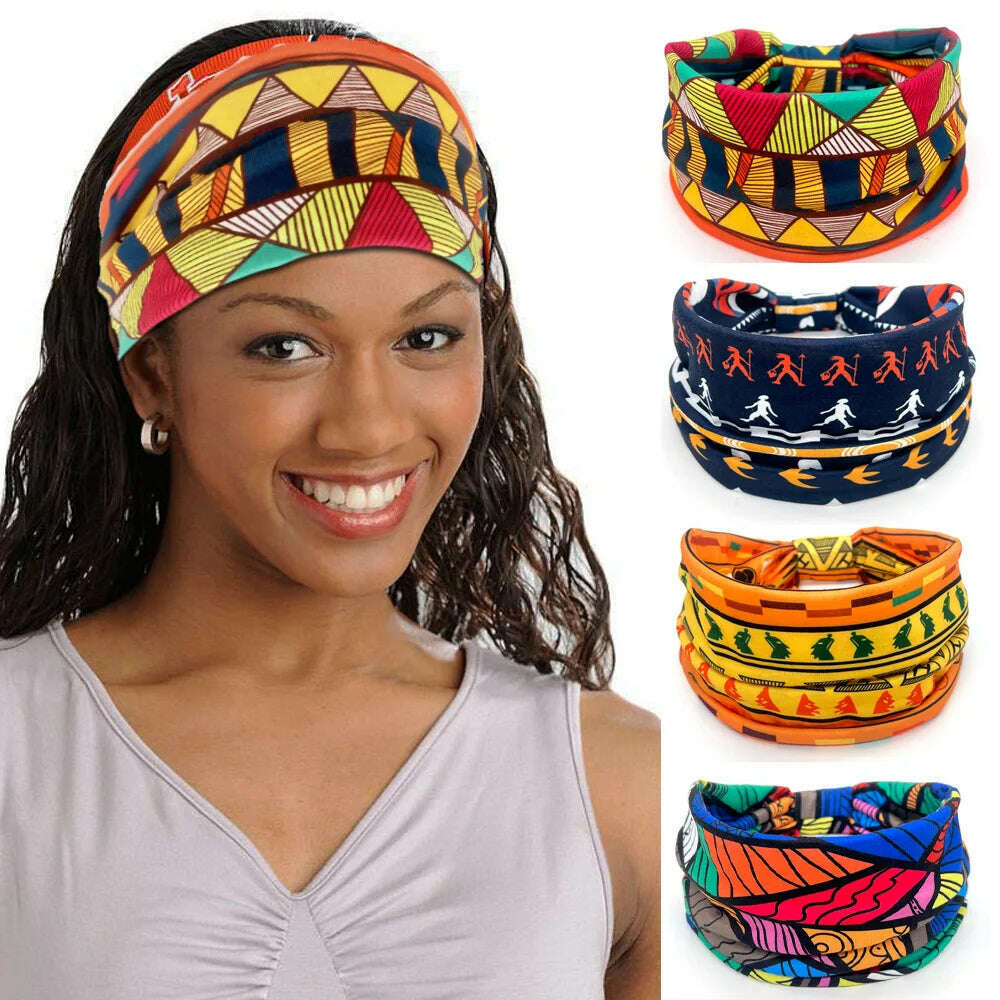 New African Pattern Print Wide Headband for Women Twist Style Hair Bandanas Head Wrap Elastic  Headwear Turban Girls Accessories