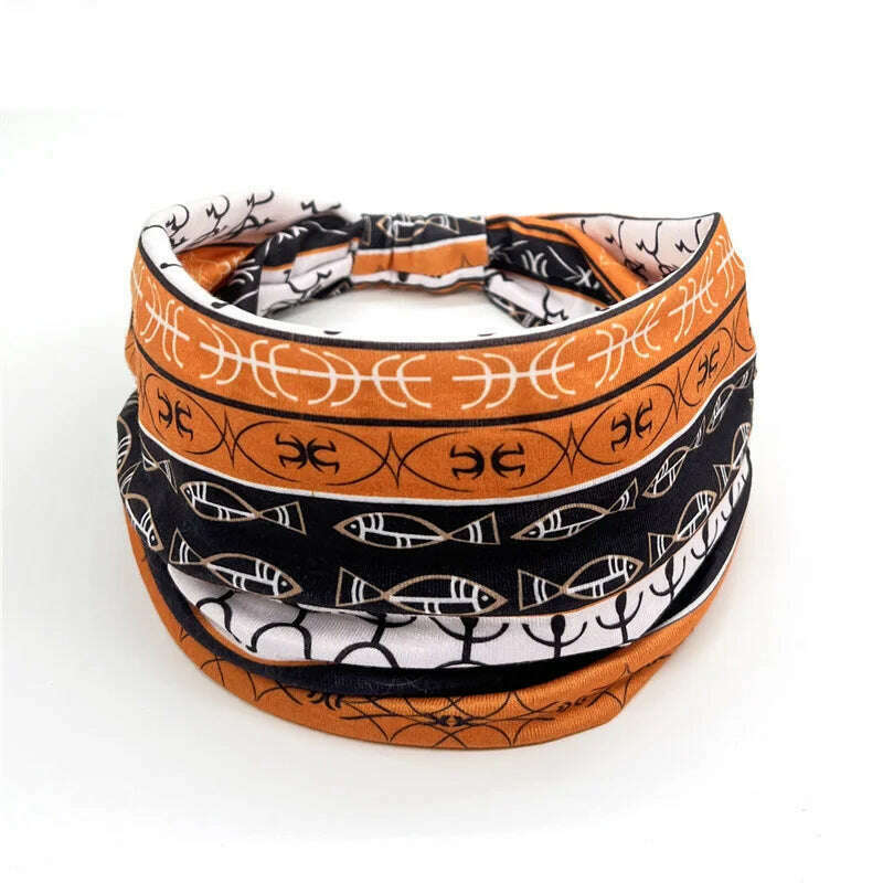 New African Pattern Print Wide Headband for Women Twist Style Hair Bandanas Head Wrap Elastic  Headwear Turban Girls Accessories