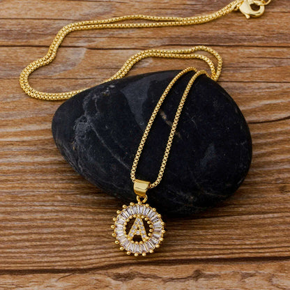 Nidin Hot Sale Women Girls Initial Letter Necklace 26 Letters Charm Family Name Pendant Top Quality Copper Zircon Jewelry Gift