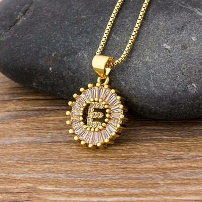 Nidin Hot Sale Women Girls Initial Letter Necklace 26 Letters Charm Family Name Pendant Top Quality Copper Zircon Jewelry Gift