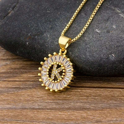 Nidin Hot Sale Women Girls Initial Letter Necklace 26 Letters Charm Family Name Pendant Top Quality Copper Zircon Jewelry Gift