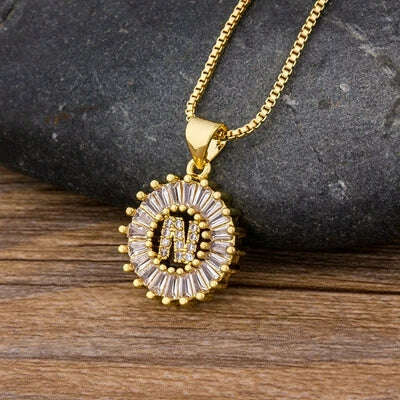 Nidin Hot Sale Women Girls Initial Letter Necklace 26 Letters Charm Family Name Pendant Top Quality Copper Zircon Jewelry Gift