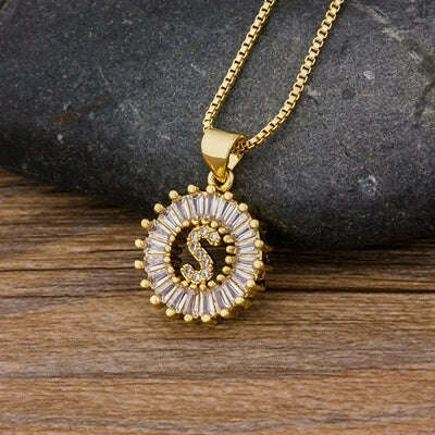 Nidin Hot Sale Women Girls Initial Letter Necklace 26 Letters Charm Family Name Pendant Top Quality Copper Zircon Jewelry Gift