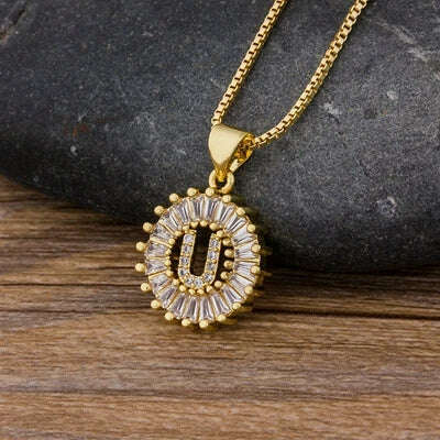 Nidin Hot Sale Women Girls Initial Letter Necklace 26 Letters Charm Family Name Pendant Top Quality Copper Zircon Jewelry Gift