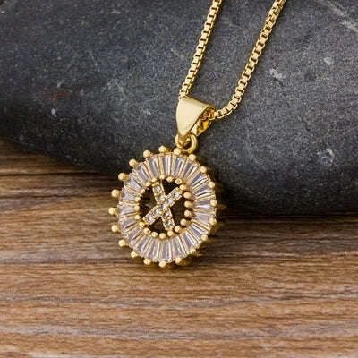 Nidin Hot Sale Women Girls Initial Letter Necklace 26 Letters Charm Family Name Pendant Top Quality Copper Zircon Jewelry Gift